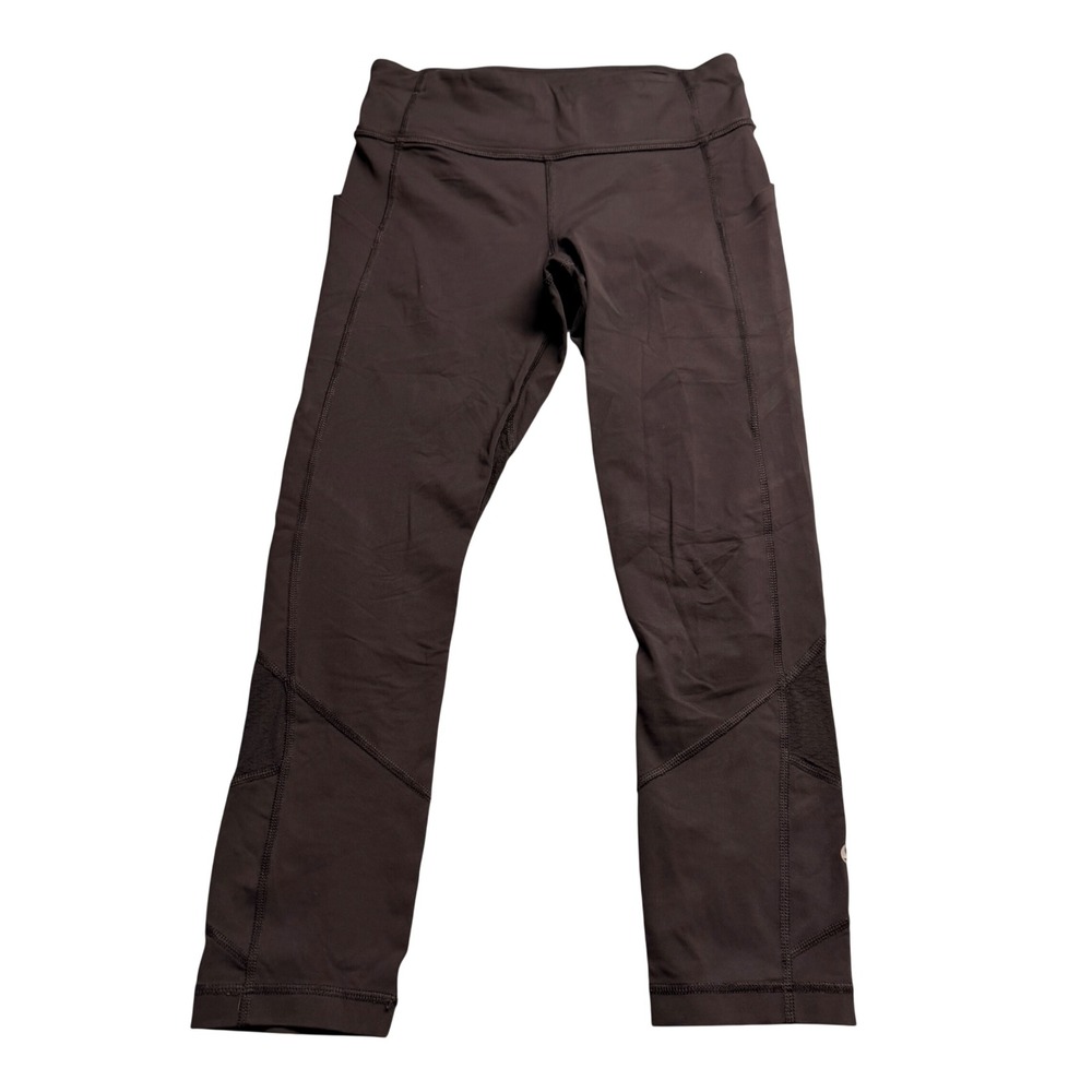 Lululemon Speed Up Crop Leggings Brown Mesh Panel Running Pants Size 4 Gym